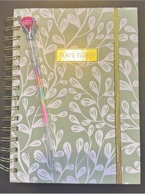 Have Faith Spiral Notebook with Multi-Color Gem Pen - Sage Green